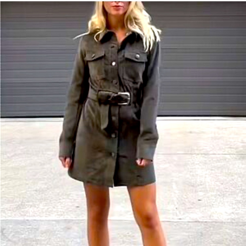 NWOT House of Harlow 1960 Corduroy Mini Shirt Dress Wide Belt XS Boho Casual